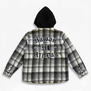 808ALLDAY Black / White Quilted Hooded Flannel