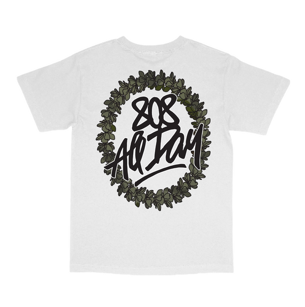 808ALLDAY White Circle Tag Lei T-Shirt
