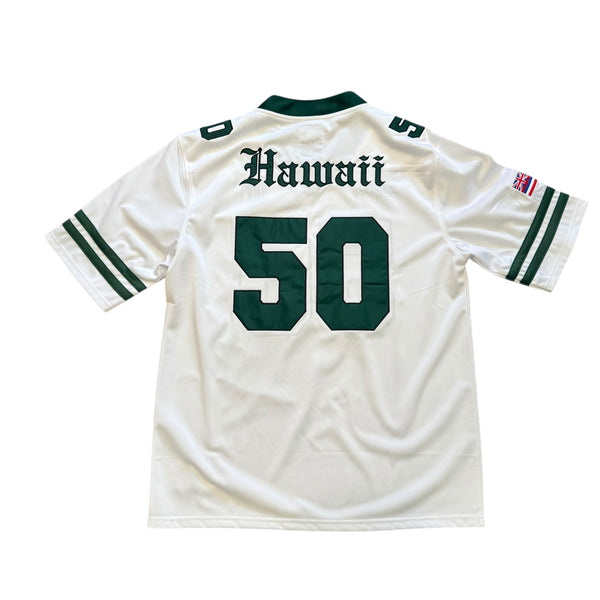 808ALLDAY #50 White/Green Football Jersey