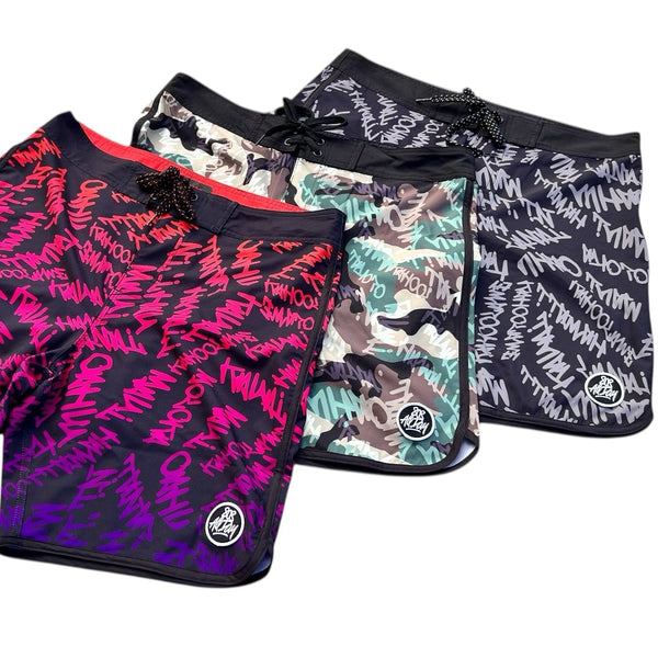 808ALLDAY X BUDZ&BADDIEZ Island Wide Black Boardshorts