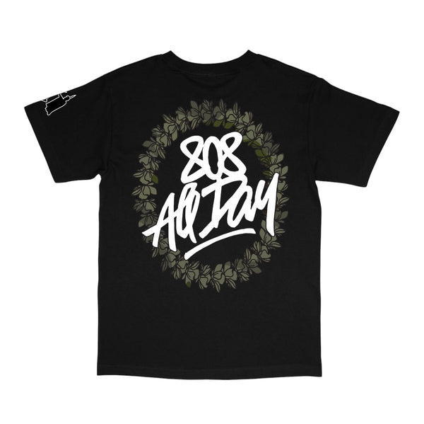 808ALLDAY Black Circle Tag Lei T-Shirt