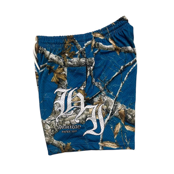 808ALLDAY Blue Real Tree Camo HI Mesh Shorts