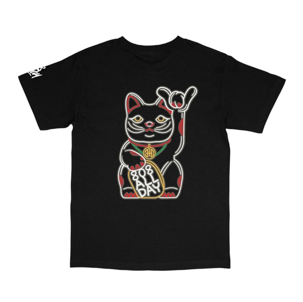 808ALLDAY Black Neon Lucky Cat T-Shirt