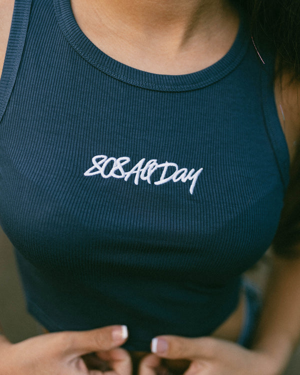 808ALLDAY Women's Royal 808 Embroidered Ribbed Crop Tank