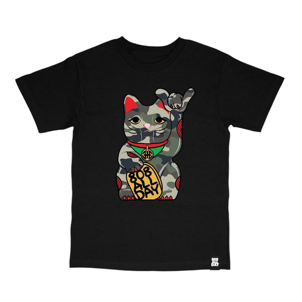 808ALLDAY  Camo Lucky Cat Black T-Shirt