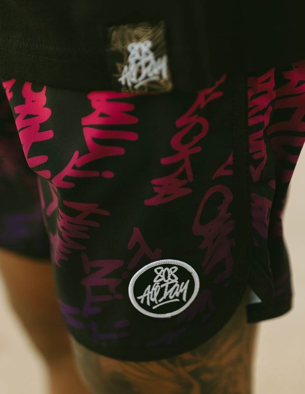 808ALLDAY X BUDZ&BADDIEZ Island Wide Pink Fade Boardshorts