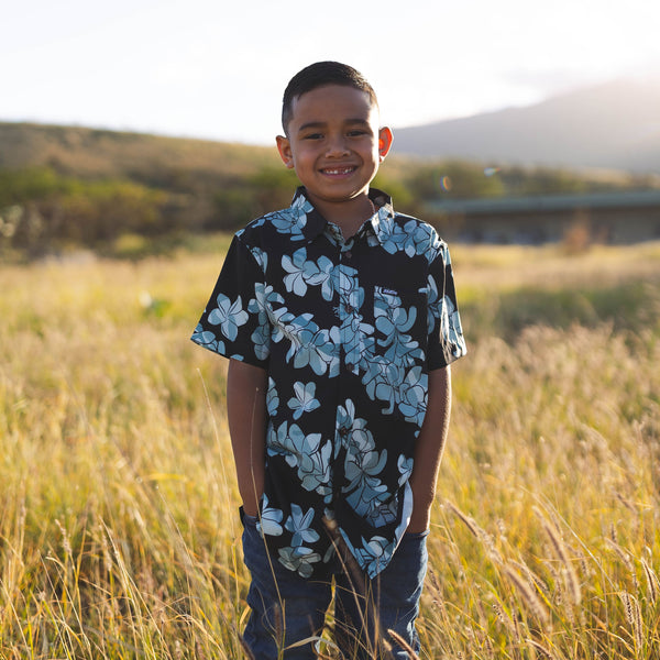 808ALLDAY Toddler/Youth Camo Black Plumeria Button Up