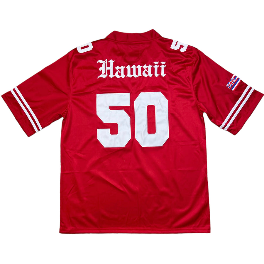 808ALLDAY #50 Red / White Football Jersey
