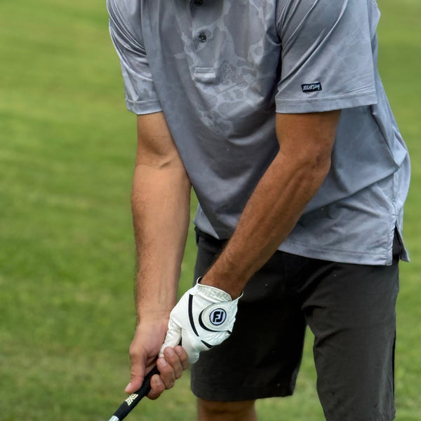 808ALLDAY Men's Grey Tonal Island Camo Golf Polo