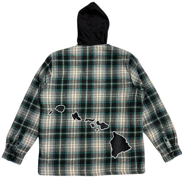 808ALLDAY Black / Teal Quilted Hooded Flannel