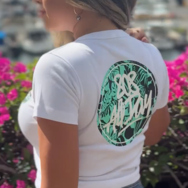 808ALLDAY Women's White/Teal Circle Floral Tag Crop Top
