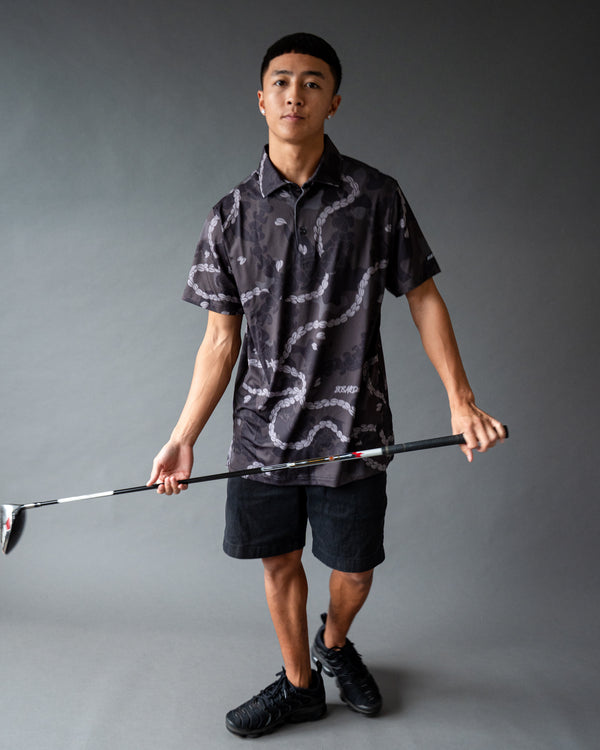 808ALLDAY Men's Black Camo Puakenikeni Golf Polo