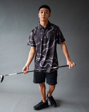 808ALLDAY Men's Black Camo Puakenikeni Golf Polo