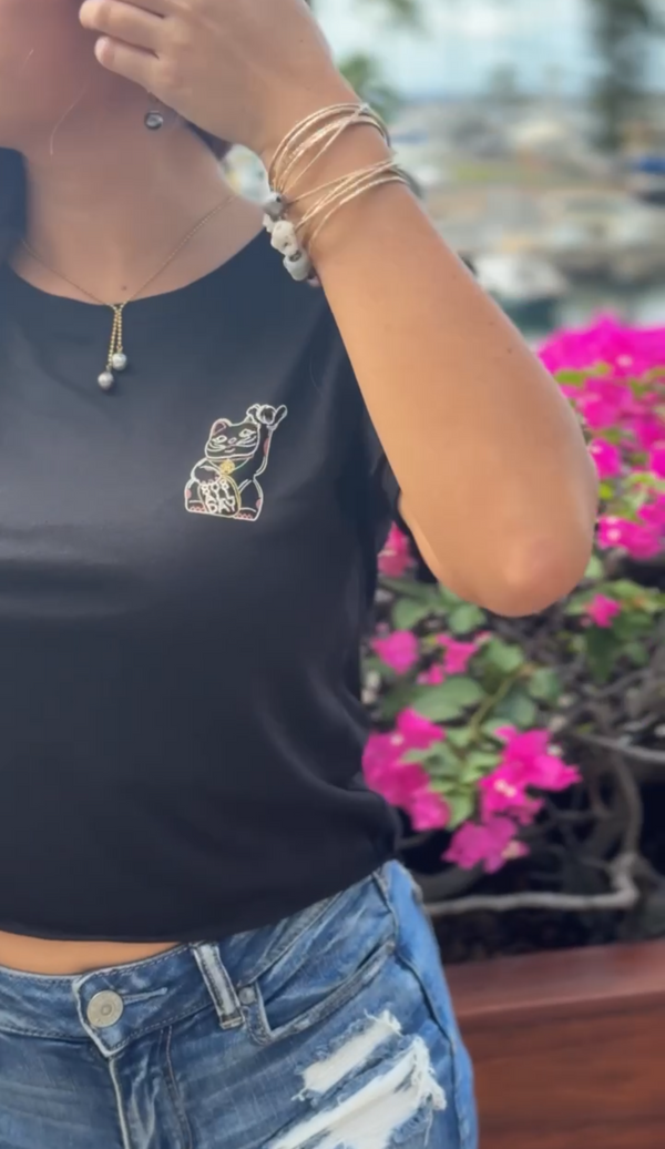 808ALLDAY Women's Neon Cat Black Tee