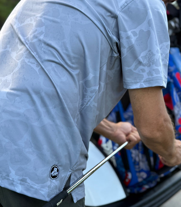 808ALLDAY Men's Grey Tonal Island Camo Golf Polo