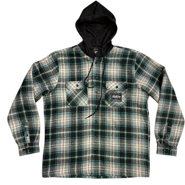 808ALLDAY Black / Teal Quilted Hooded Flannel
