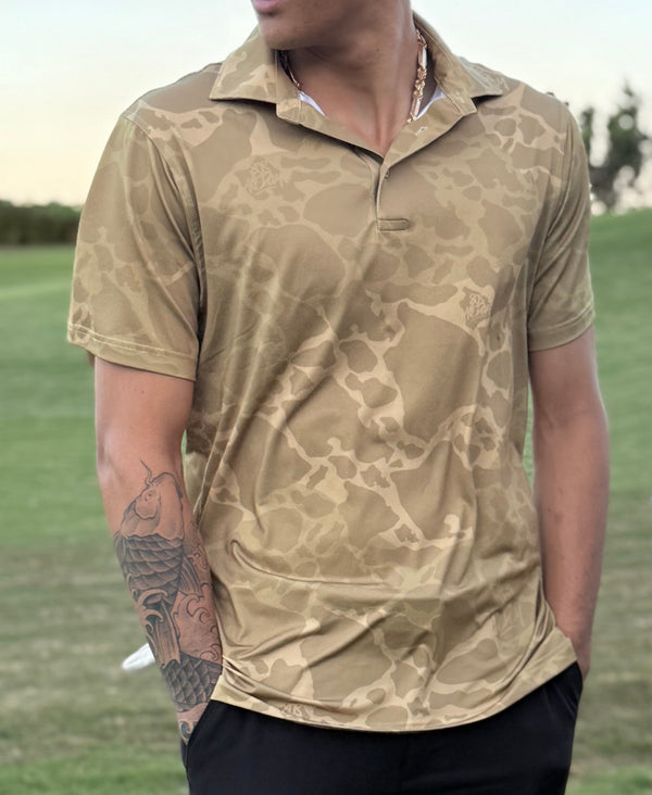 808ALLDAY Men's Sand Tonal Island Camo Golf Polo
