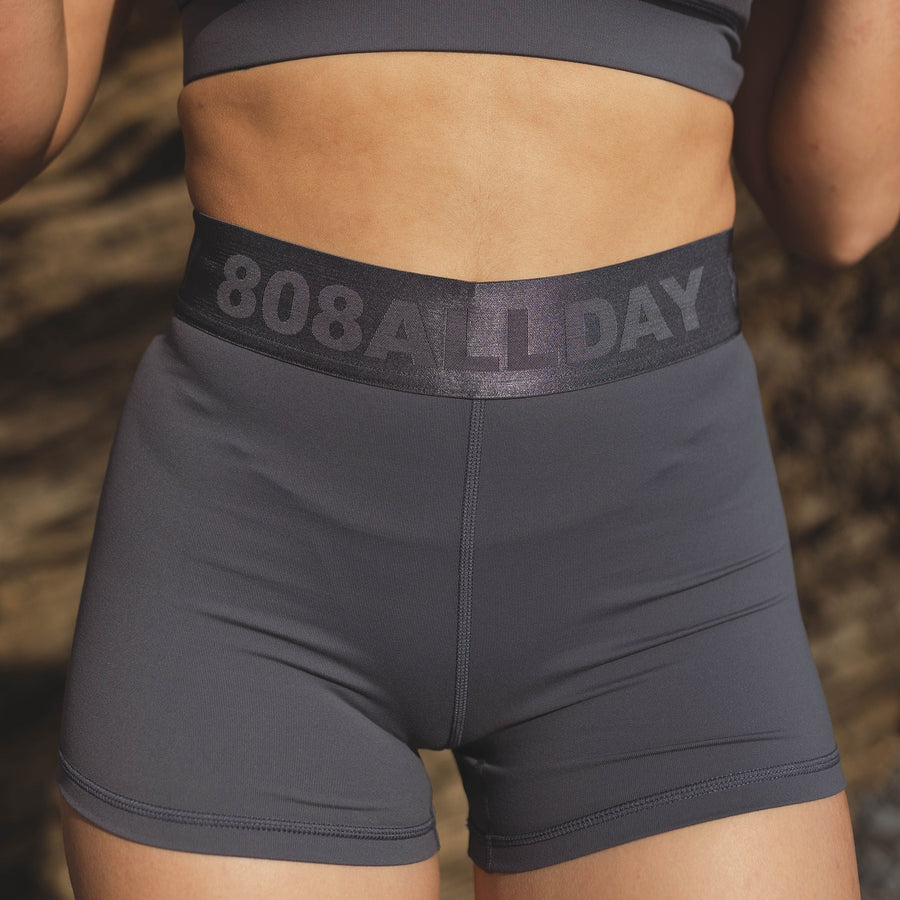 808ALLDAY Women's Graphite Biker Shorts W/Branded Waistband