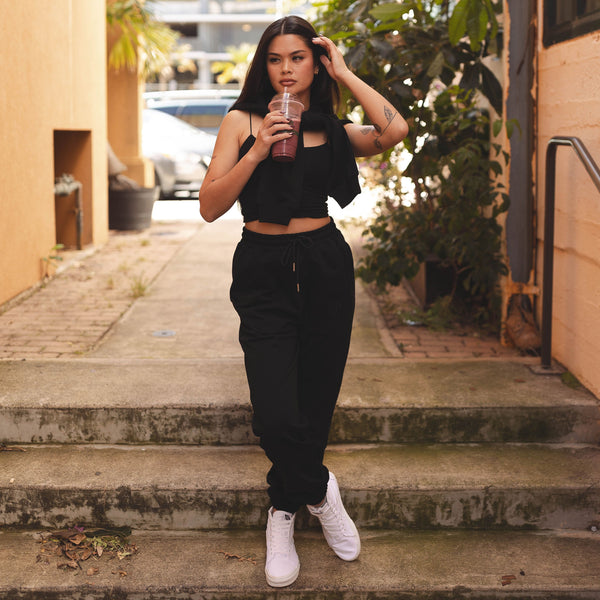 808ALLDAY Women's Premium Embroidered Black Joggers