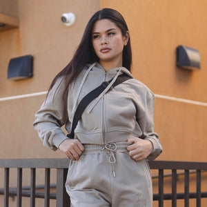 808ALLDAY Women's Premium Embroidered Sand Zip Up Hoodie