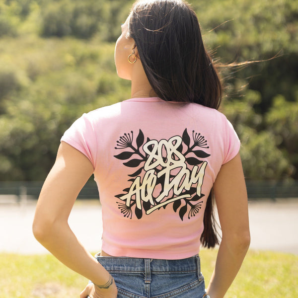 808ALLDAY Women's Quilt Tag Pink Crop Top