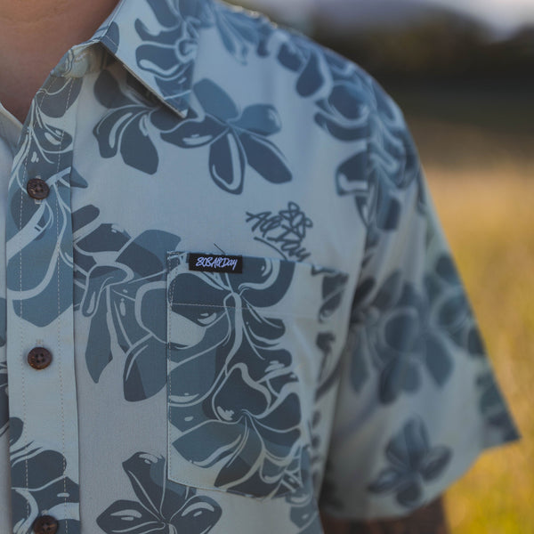 808ALLDAY Men's Camo Jade Plumeria Button Up