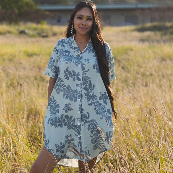 808ALLDAY Women's Camo Jade Plumeria Button Down Dress