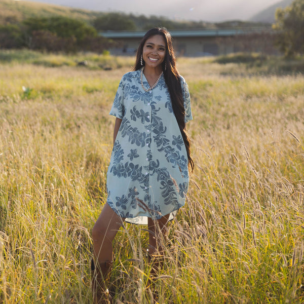808ALLDAY Women's Camo Jade Plumeria Button Down Dress