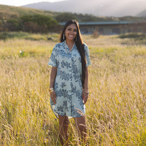 808ALLDAY Women's Camo Jade Plumeria Button Down Dress