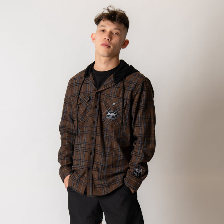 808ALLDAY Brown/Black Hooded Flannel