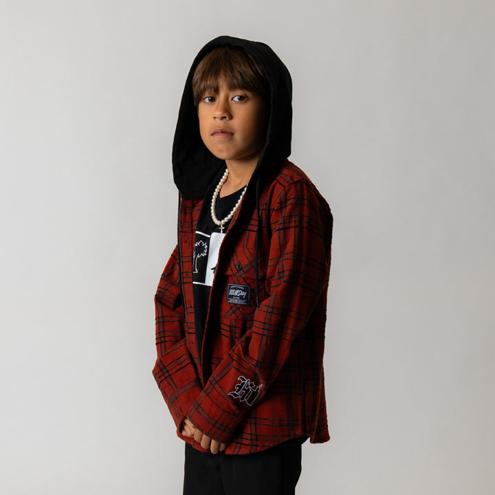 808ALLDAY *Youth / Toddler  Red / Black Hooded Flannel