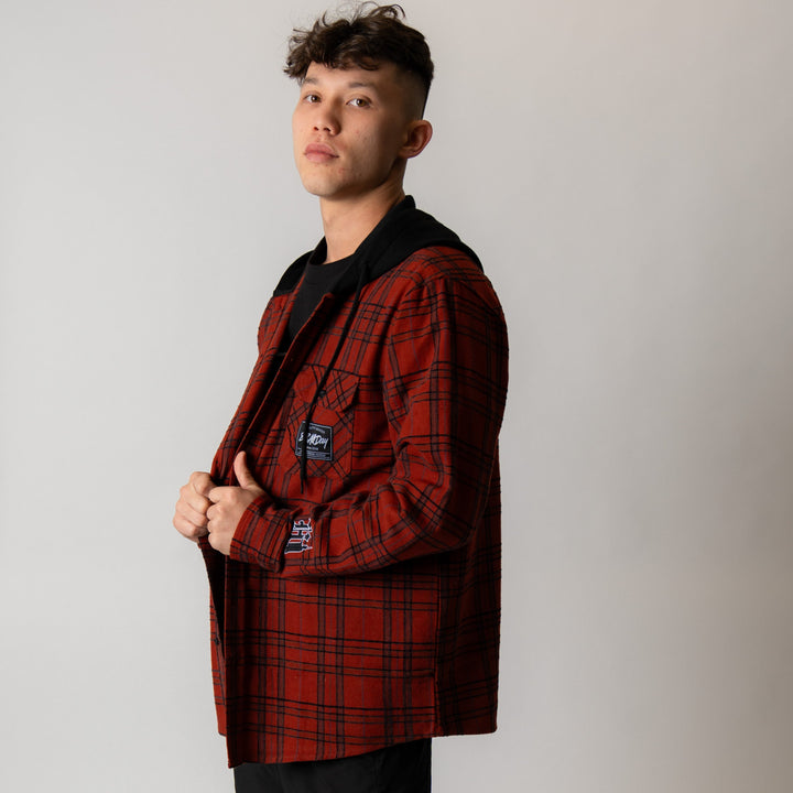 808ALLDAY Red / Black Hooded Flannel