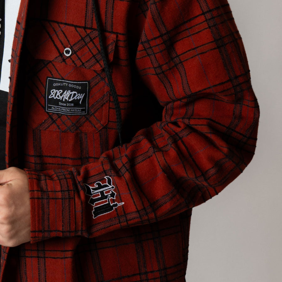 808ALLDAY Red / Black Hooded Flannel