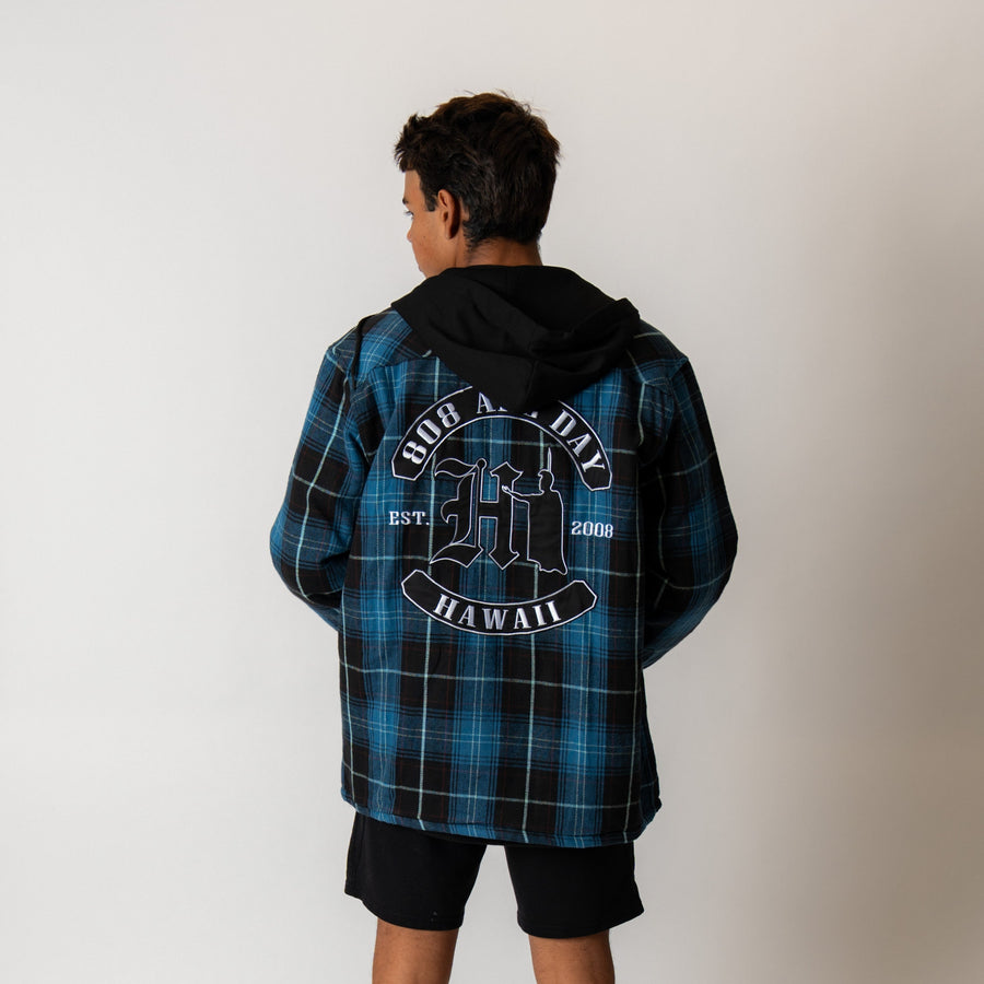 808ALLDAY Blue / Black Quilted Lining Hooded Flannel