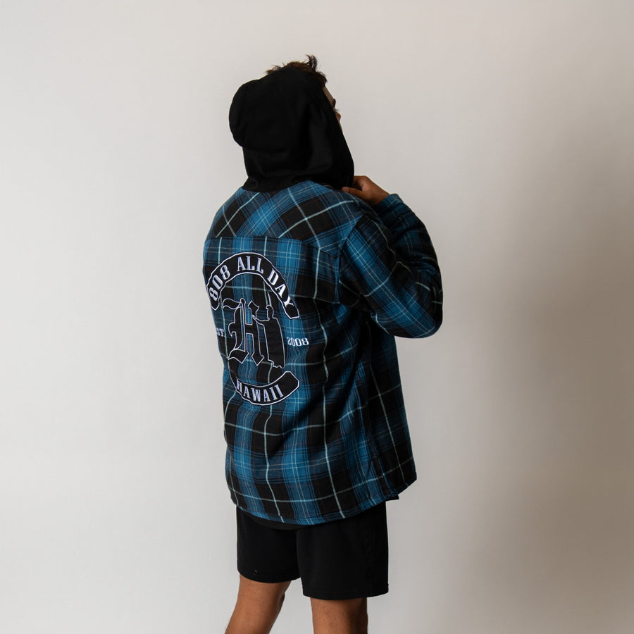 808ALLDAY Blue / Black Quilted Lining Hooded Flannel