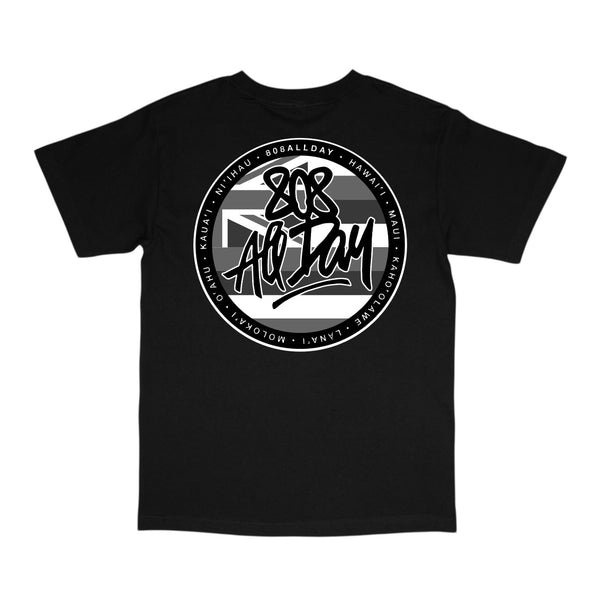808ALLDAY Black/Grey Circle Tag Flag T-Shirt