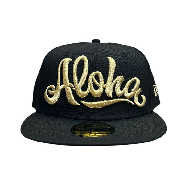 808ALLDAY New Era 59fifty Black /Mettalic Gold Aloha Fitted Cap