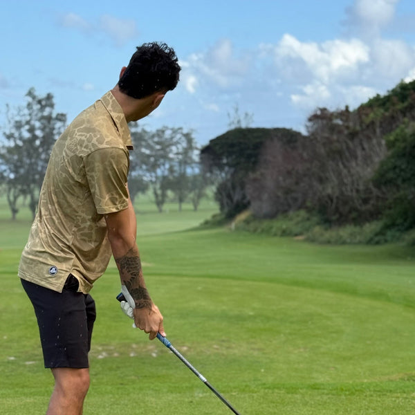 808ALLDAY Men's Sand Tonal Island Camo Golf Polo