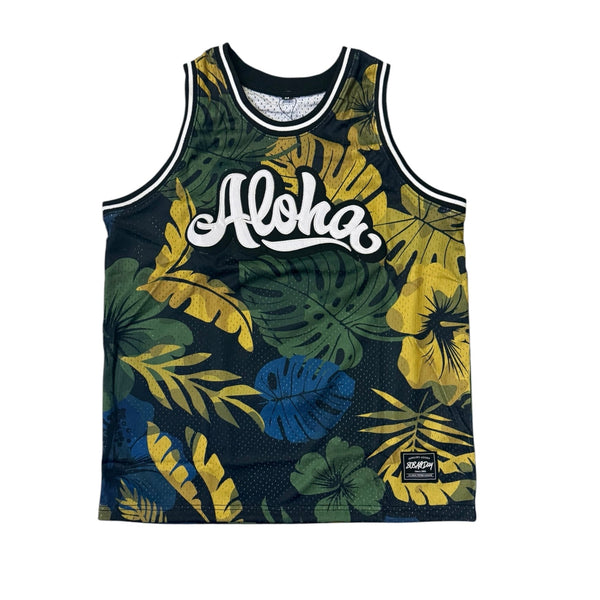 808ALLDAY Green Floral Aloha Basketball Jersey