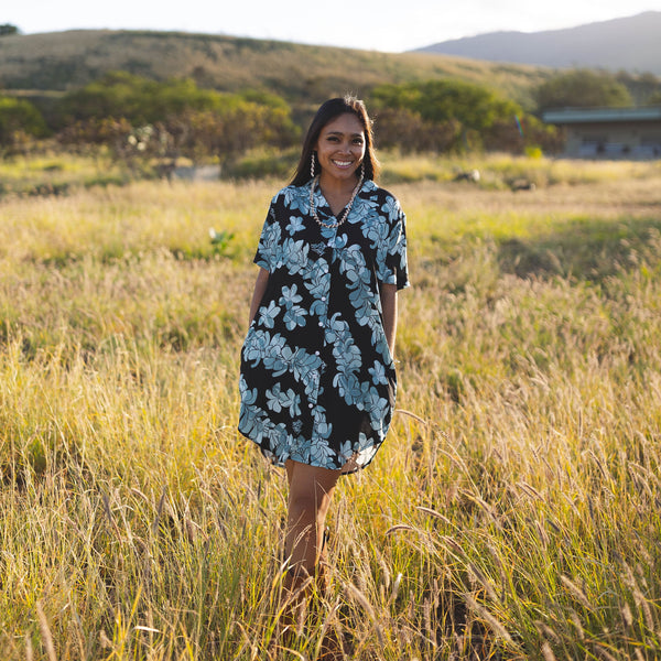 808ALLDAY Women's Camo Black Plumeria Button Down Dress