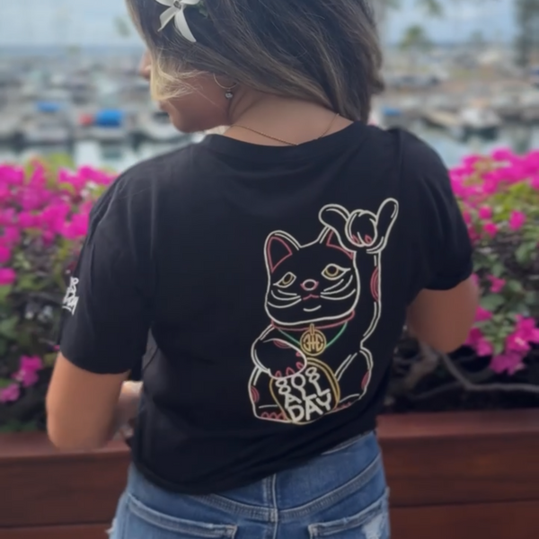 808ALLDAY Women's Neon Cat Black Tee