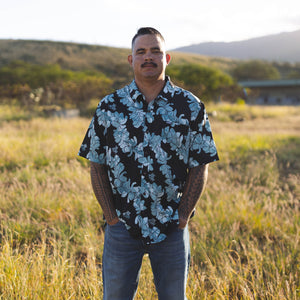 808ALLDAY Men's Camo Black Plumeria Button Up