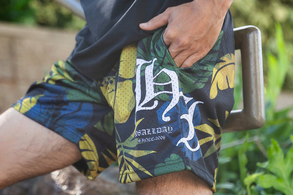 808ALLDAY Green Floral HI Mesh Shorts