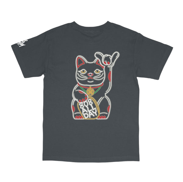 808ALLDAY Charcoal Neon Lucky Cat T-Shirt