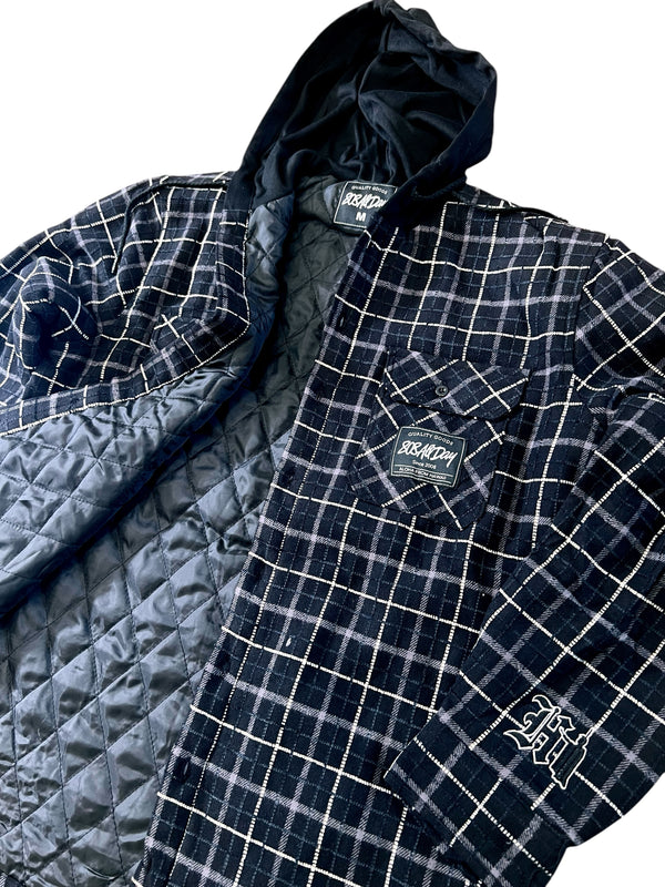 808ALLDAY Black Quilted Hooded Flannel