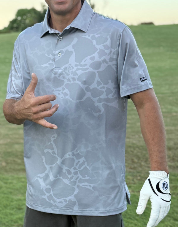 808ALLDAY Men's Grey Tonal Island Camo Golf Polo
