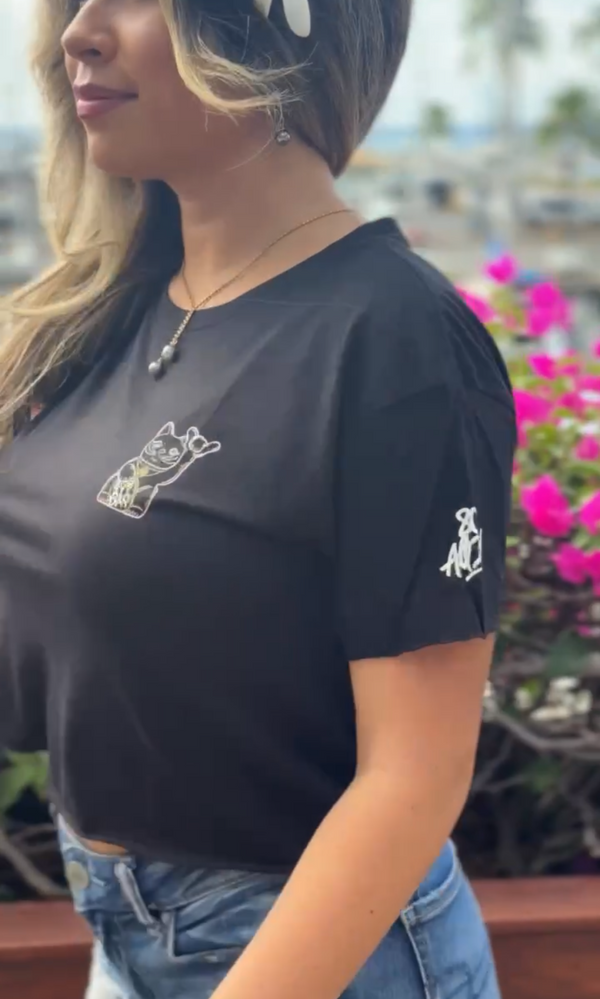 808ALLDAY Women's Neon Cat Black Tee