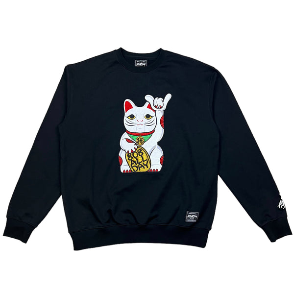 808ALLDAY Lucky Cat PRM Heavyweight Black Crewneck Sweater