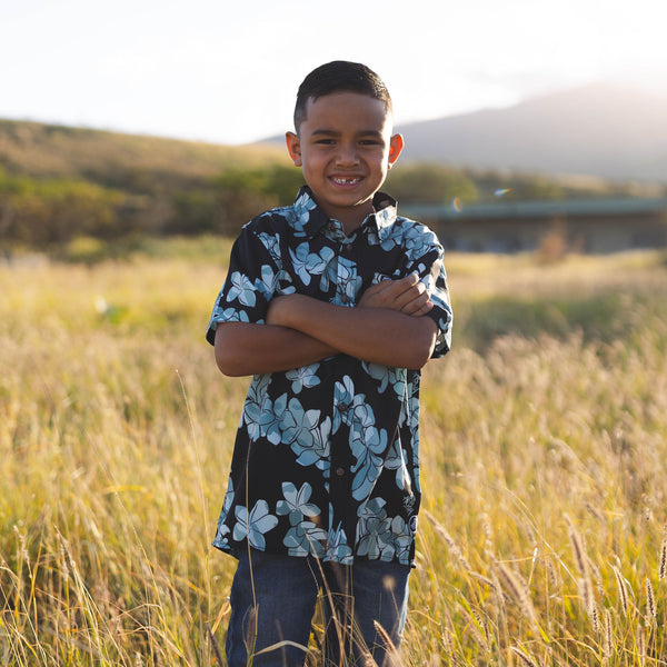 808ALLDAY Toddler/Youth Camo Black Plumeria Button Up