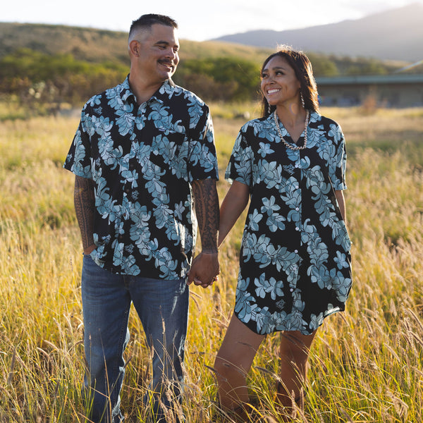 808ALLDAY Women's Camo Black Plumeria Button Down Dress